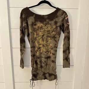 Y2K VTG Affliction M Astoria 1973 tie-dye distressed lace up woman cotton tunic